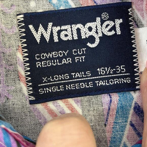 Vtg Wrangler X Lg Tails Shirt 16.5 35Purple Aztec Rodeo Cowboy Western‎ Checotah - Picture 4 of 12